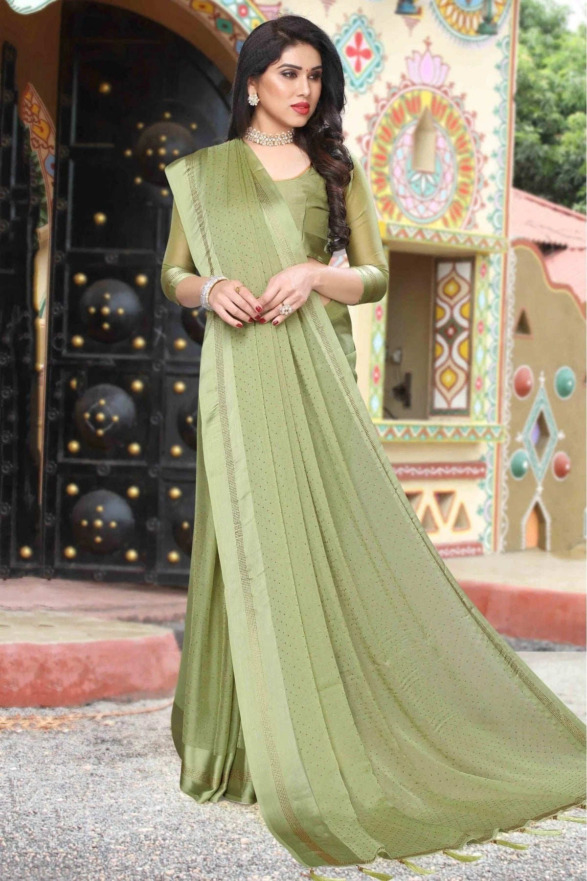 Green Colour Satin Designer Saree SD1120596 A