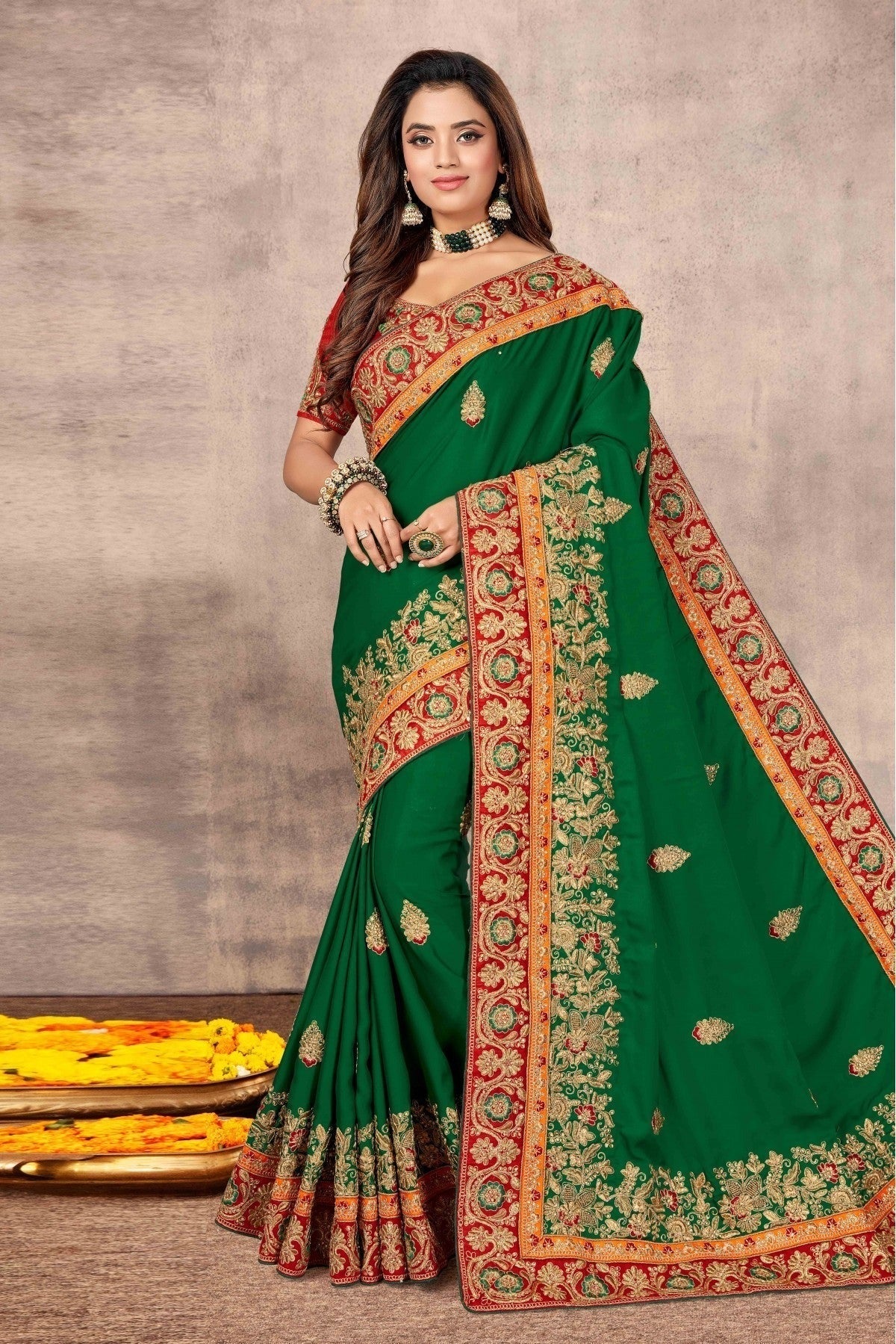 Green Colour Satin Designer Saree SD1120662 A