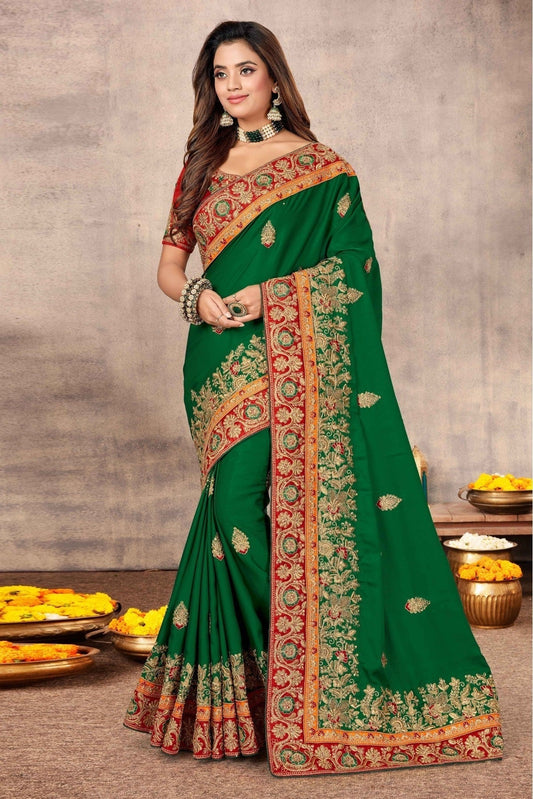 Green Colour Satin Designer Saree SD1120662
