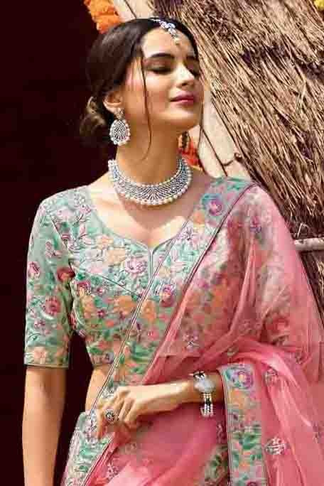 Green Colour Satin Resham Work Lehenga Choli LC1080129 A
