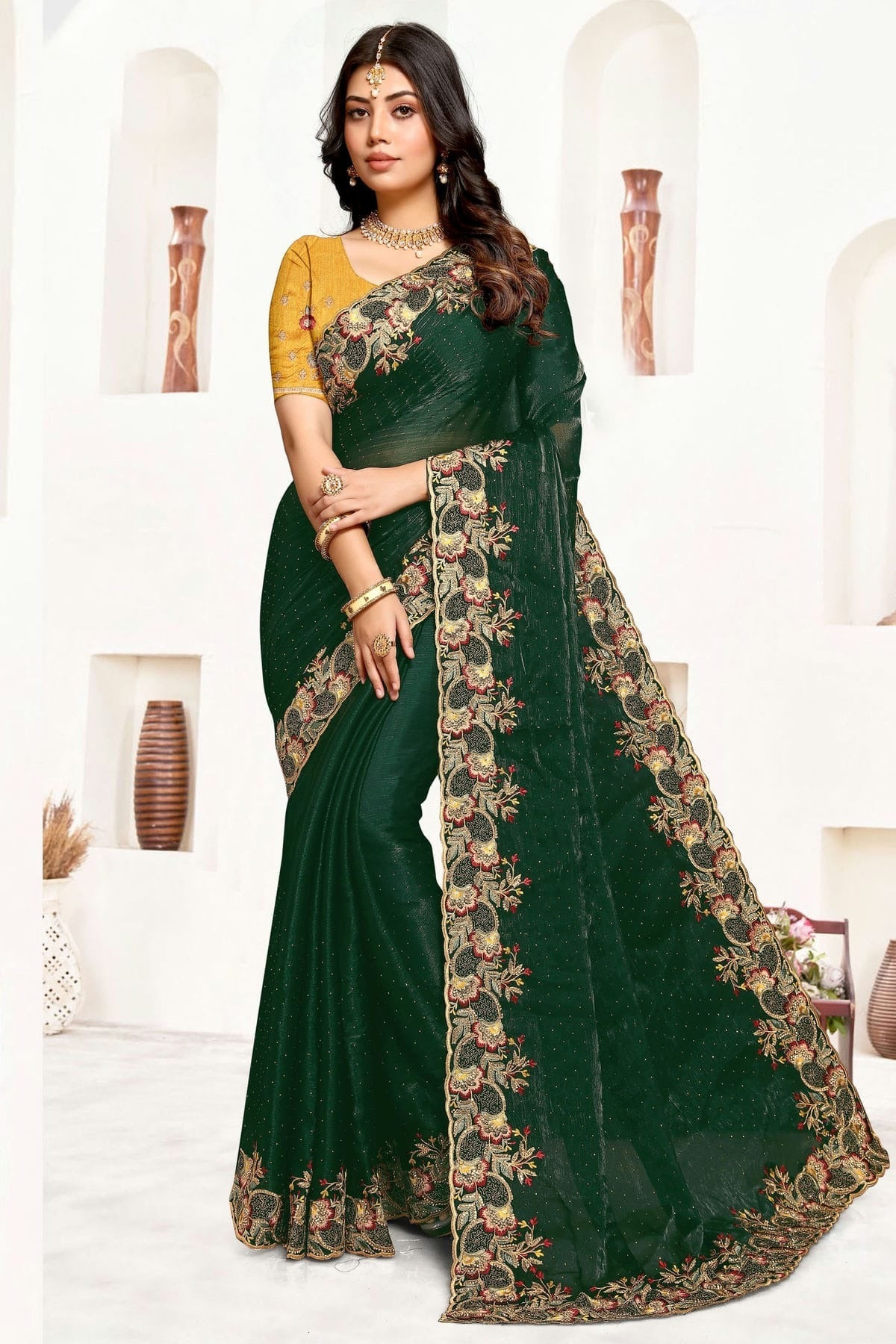 Green Colour Satin Silk Designer Saree SD1091056