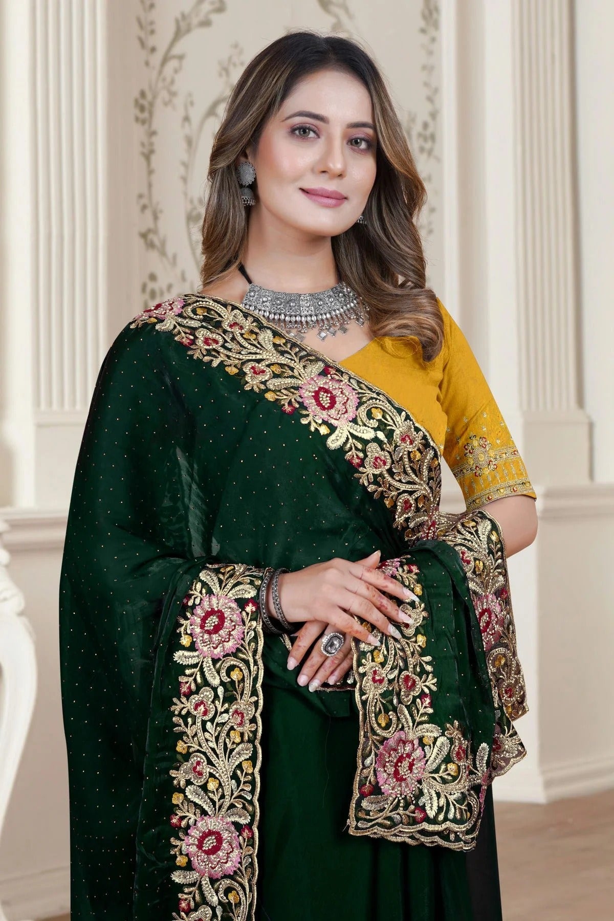 Green Colour Satin Silk Saree SD1090899 A