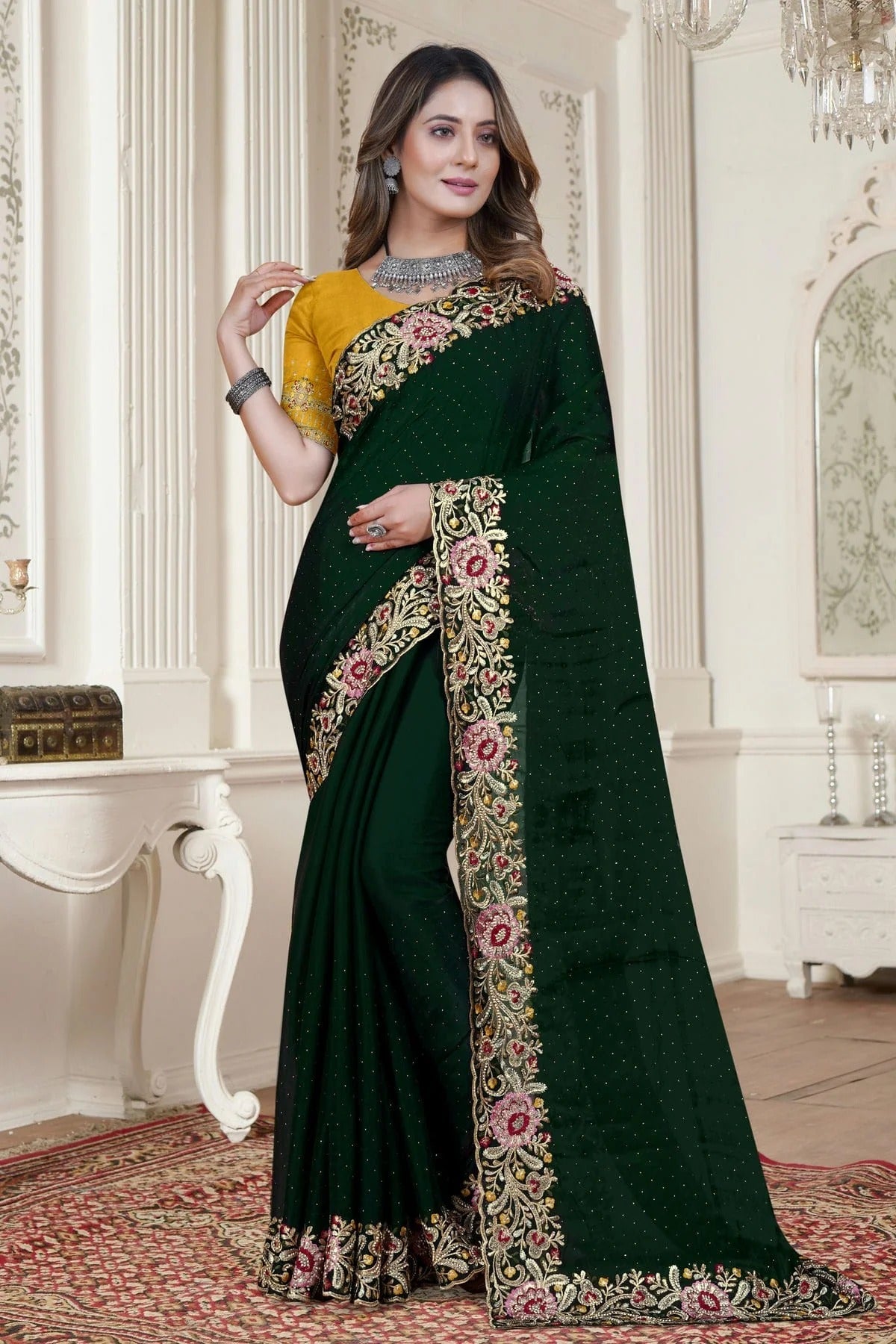 Green Colour Satin Silk Saree SD1090899