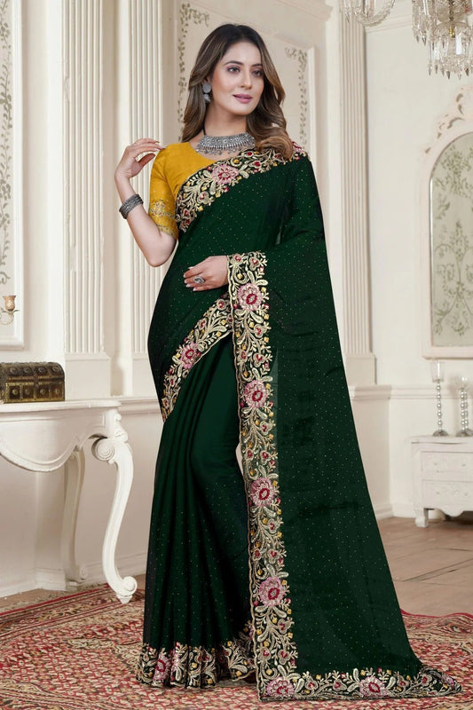 Green Colour Satin Silk Saree SD1090899