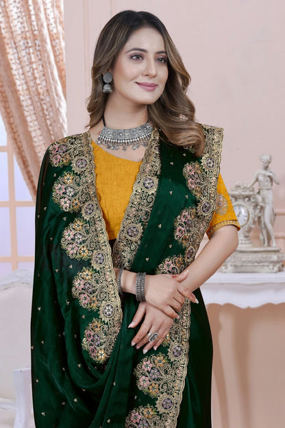 Green Colour Satin Silk Saree SD1090903 A