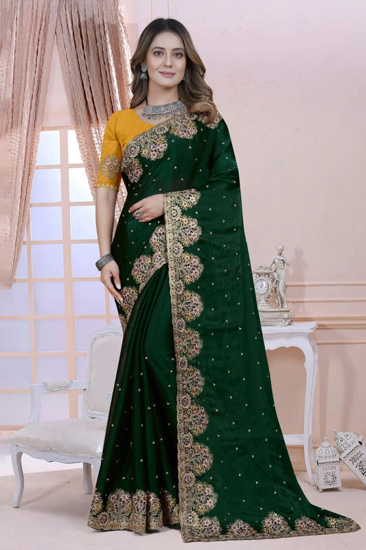 Green Colour Satin Silk Saree SD1090903