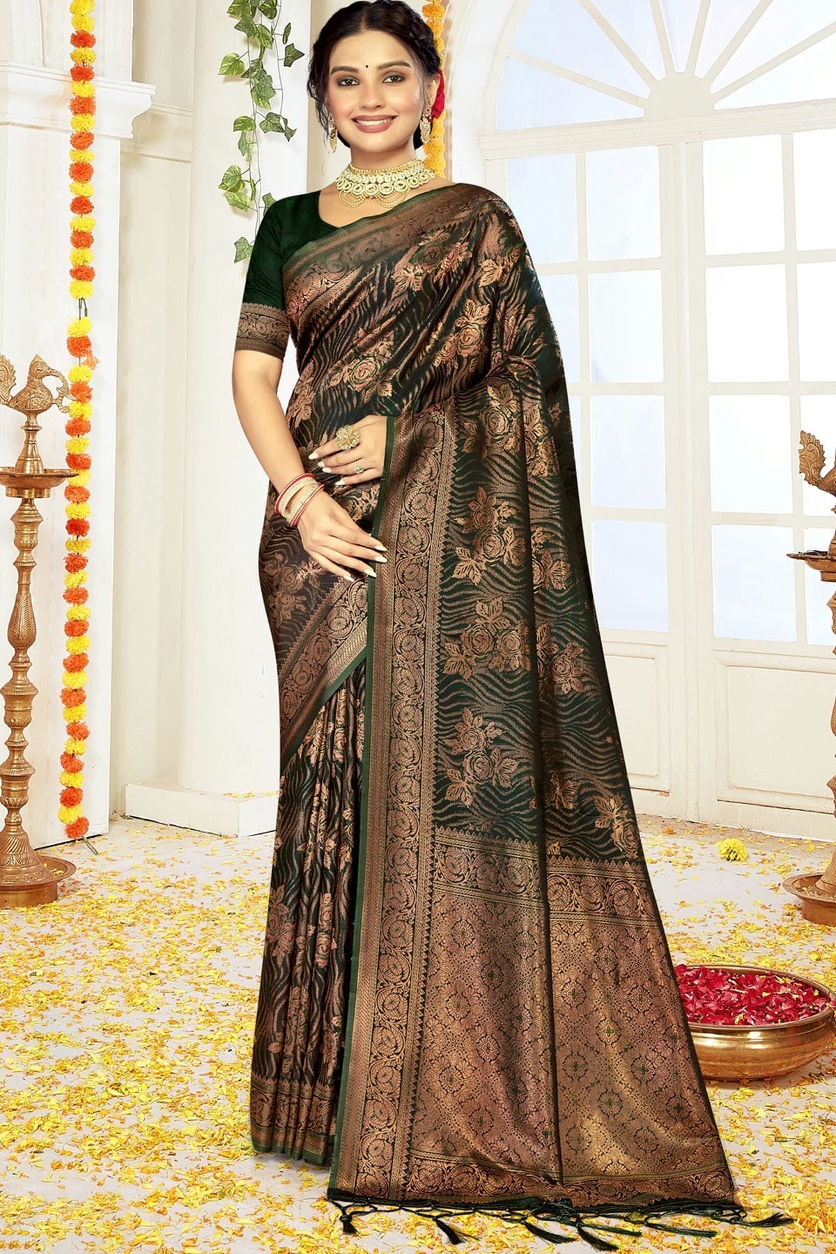 Green Colour Satin Silk Traditional Saree SD1102445