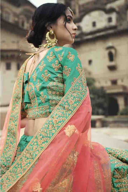Green Colour Satin Thread Work Lehenga Choli LC1080337 A