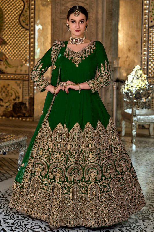 Green Colour Semi Stitched 9000 Velvet Anarkali Suit SM1140199