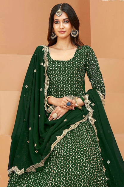 Green Colour Semi Stitched Faux Georgette Anarkali Suit SM1050409 A