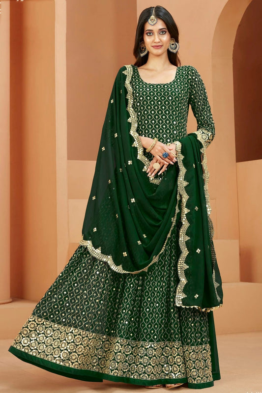 Green Colour Semi Stitched Faux Georgette Anarkali Suit SM1050409
