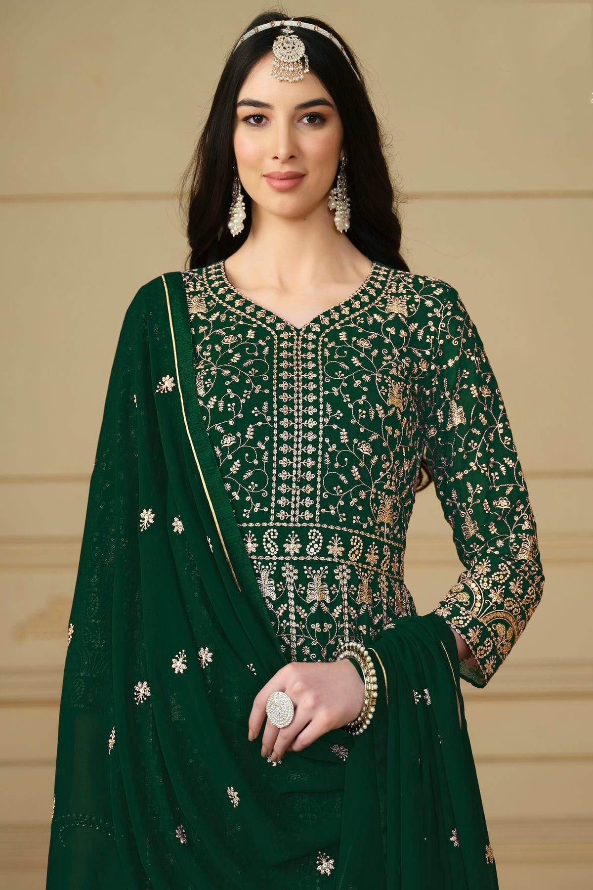 Green Colour Semi Stitched Faux Georgette Anarkali Suit SM1050477 A