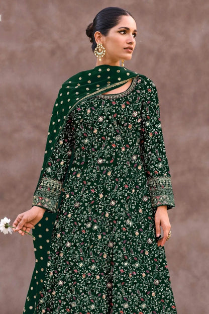 Green Colour Semi Stitched Georgette Anarkali Suit SM1140264 A