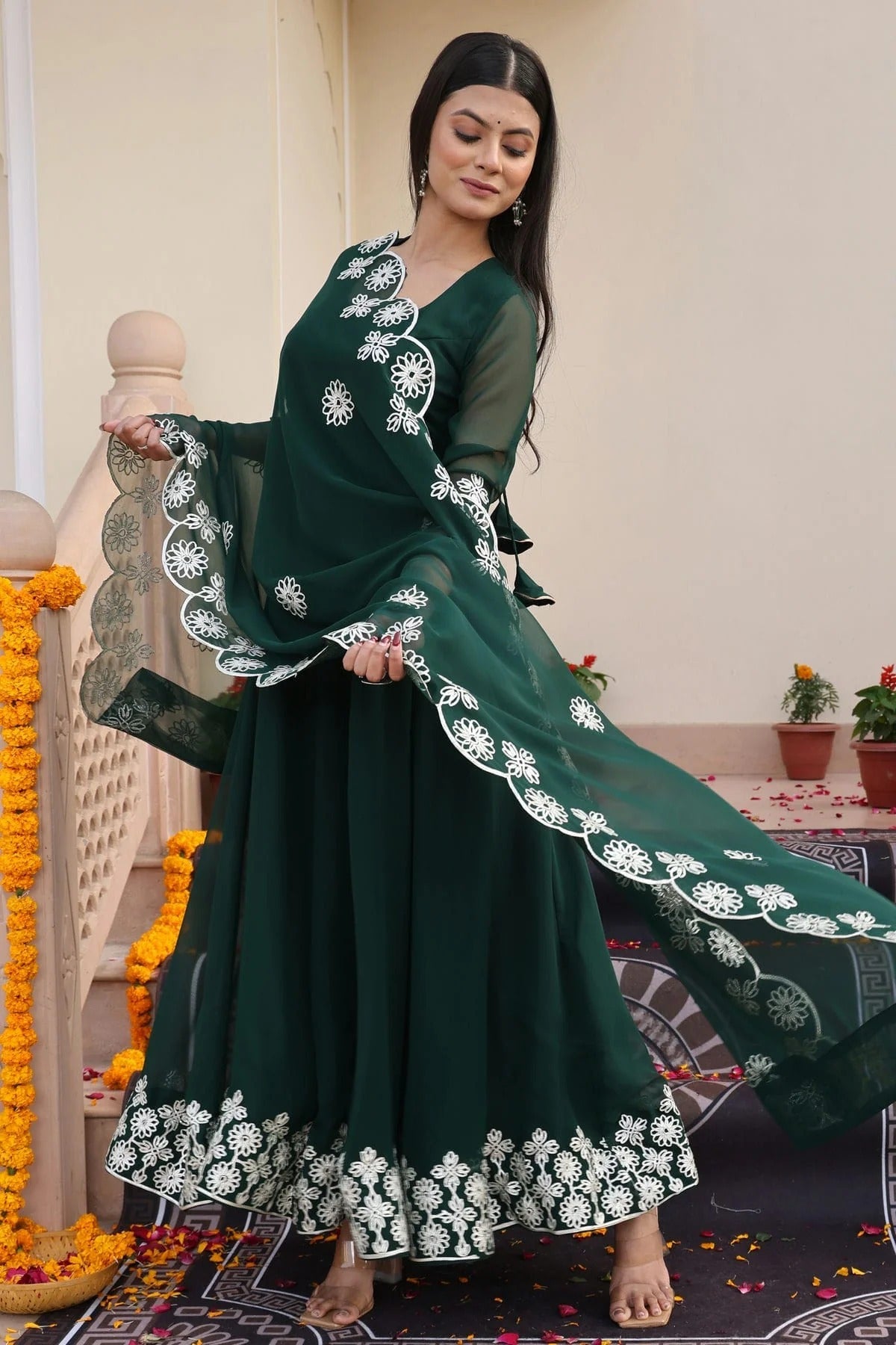 Green Colour Semi Stitched Georgette Anarkali Suit SM1170030 A