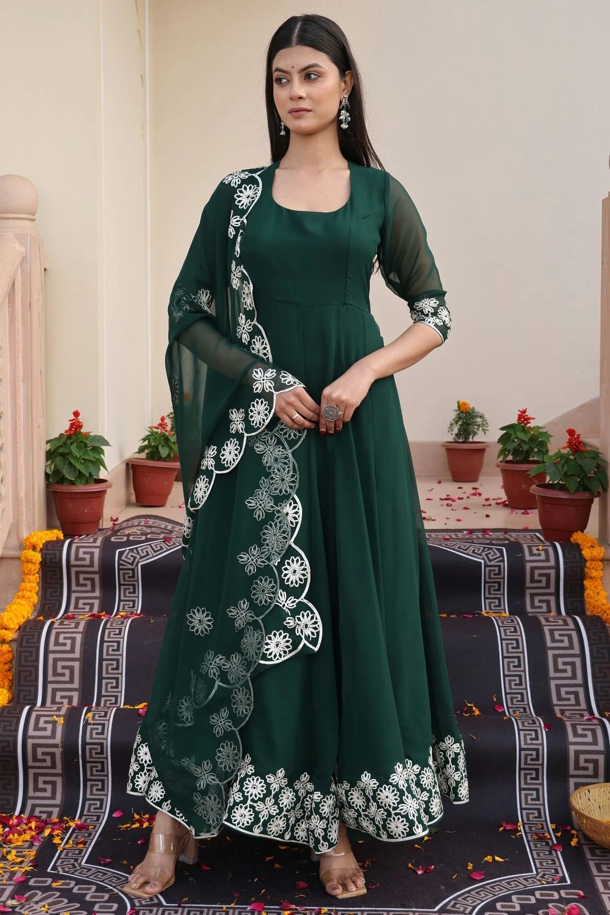 Green Colour Semi Stitched Georgette Anarkali Suit SM1170030