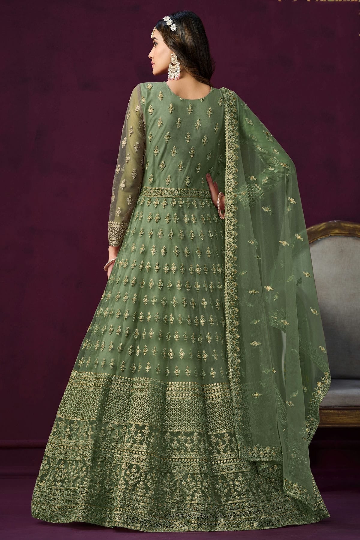 Green Colour Semi Stitched Net Anarkali Suit SM1050437 A