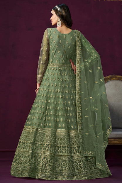 Green Colour Semi Stitched Net Anarkali Suit SM1050437 A