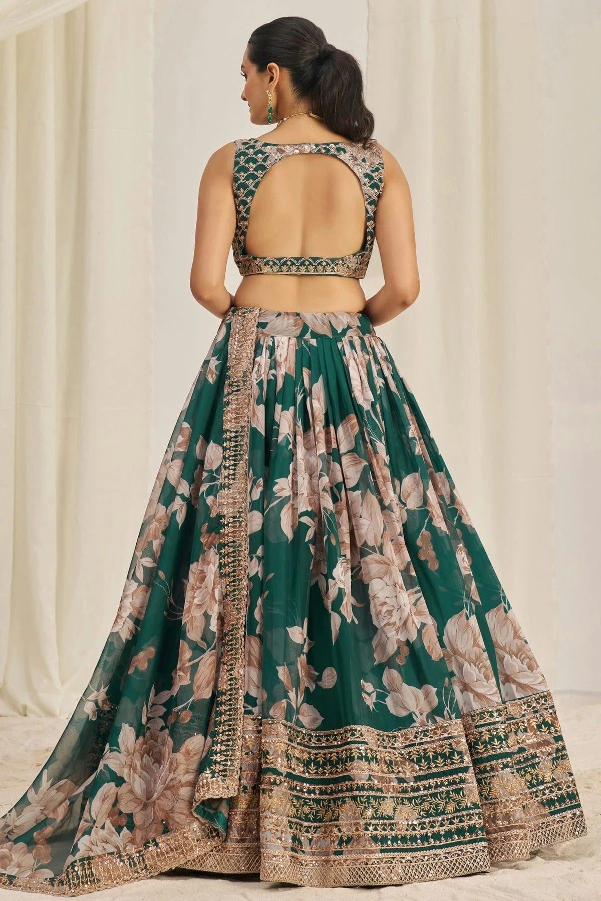 Green Colour Semi Stitched Organza Lehenga Choli LC1080900 A