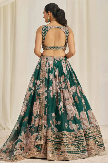 Green Colour Semi Stitched Organza Lehenga Choli LC1080900 A