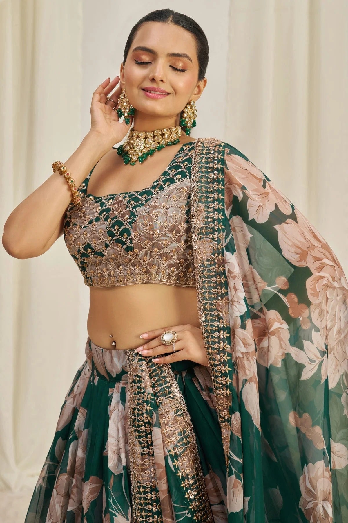 Green Colour Semi Stitched Organza Lehenga Choli LC1080900 B