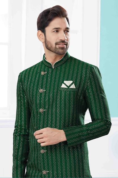 Green Colour Sherwani In Jacquard Fabric SH1040421 A