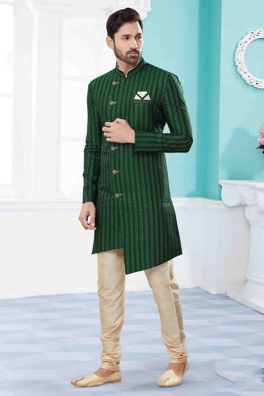 Green Colour Sherwani In Jacquard Fabric SH1040421