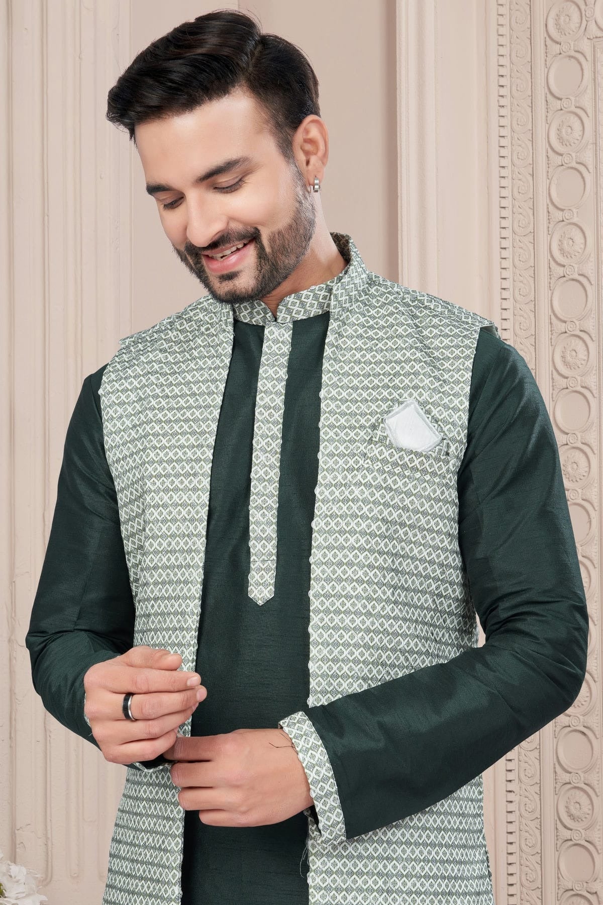 Green Colour Silk Dupion Jacket Kurta Pajama KP1040658 A