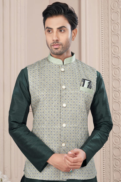 Green Colour Silk Dupion Jacket Kurta Pajama KP1040662 A