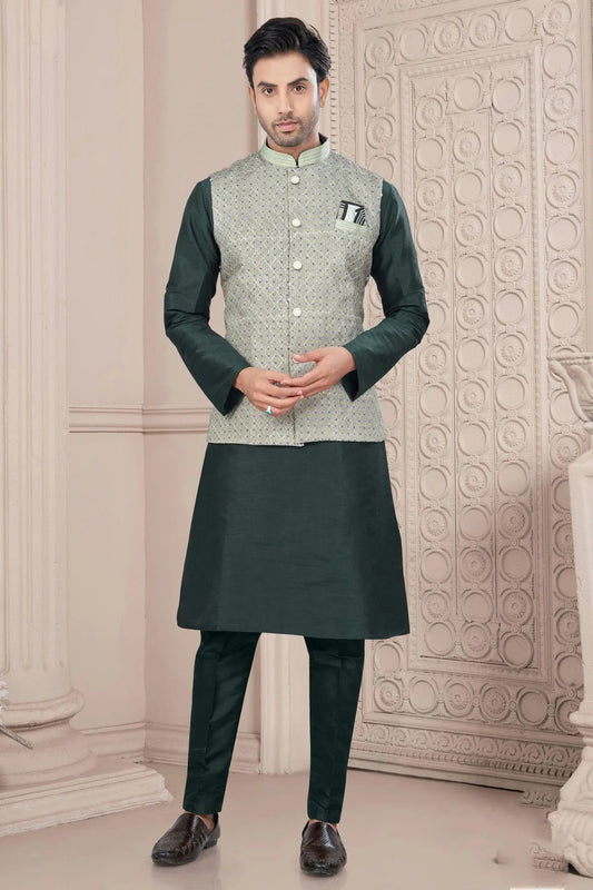 Green Colour Silk Dupion Jacket Kurta Pajama KP1040662