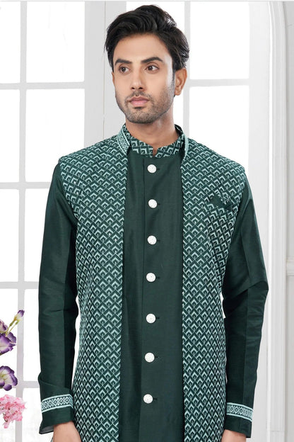 Green Colour Silk Dupion Sherwani SH1040584 A