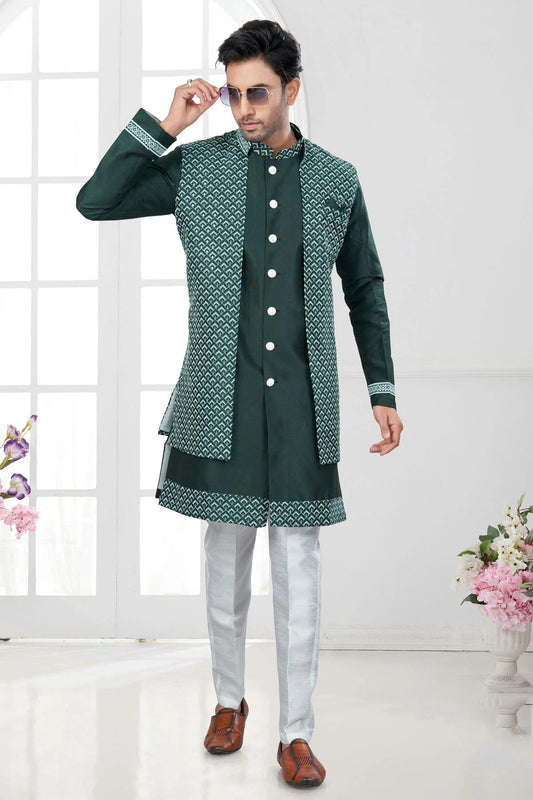 Green Colour Silk Dupion Sherwani SH1040584