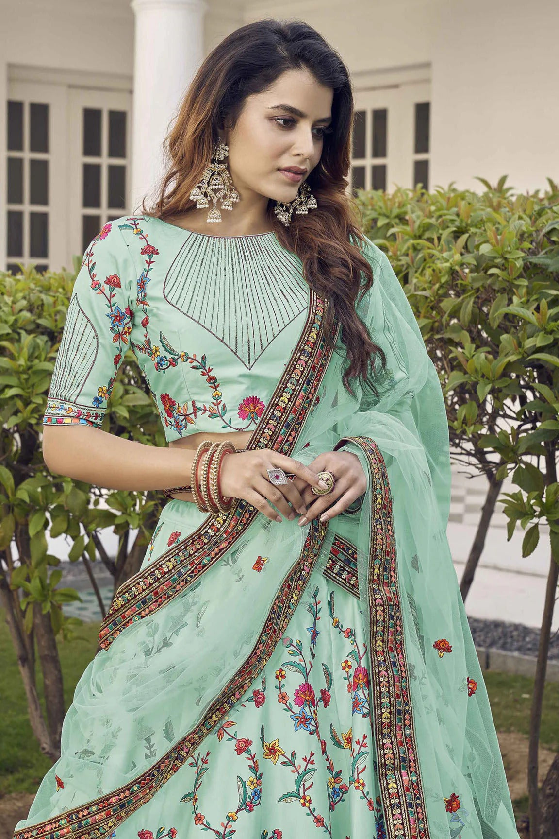 Green Colour Silk Embroidery Lehenga Choli LC1150098 A