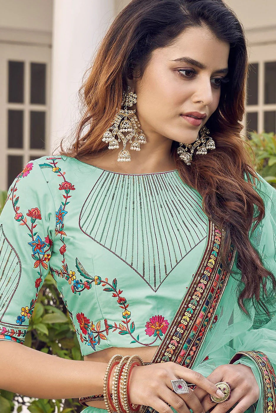 Green Colour Silk Embroidery Lehenga Choli LC1150098 B