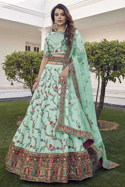 Green Colour Silk Embroidery Lehenga Choli LC1150098