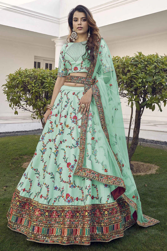 Green Colour Silk Embroidery Lehenga Choli LC1150098