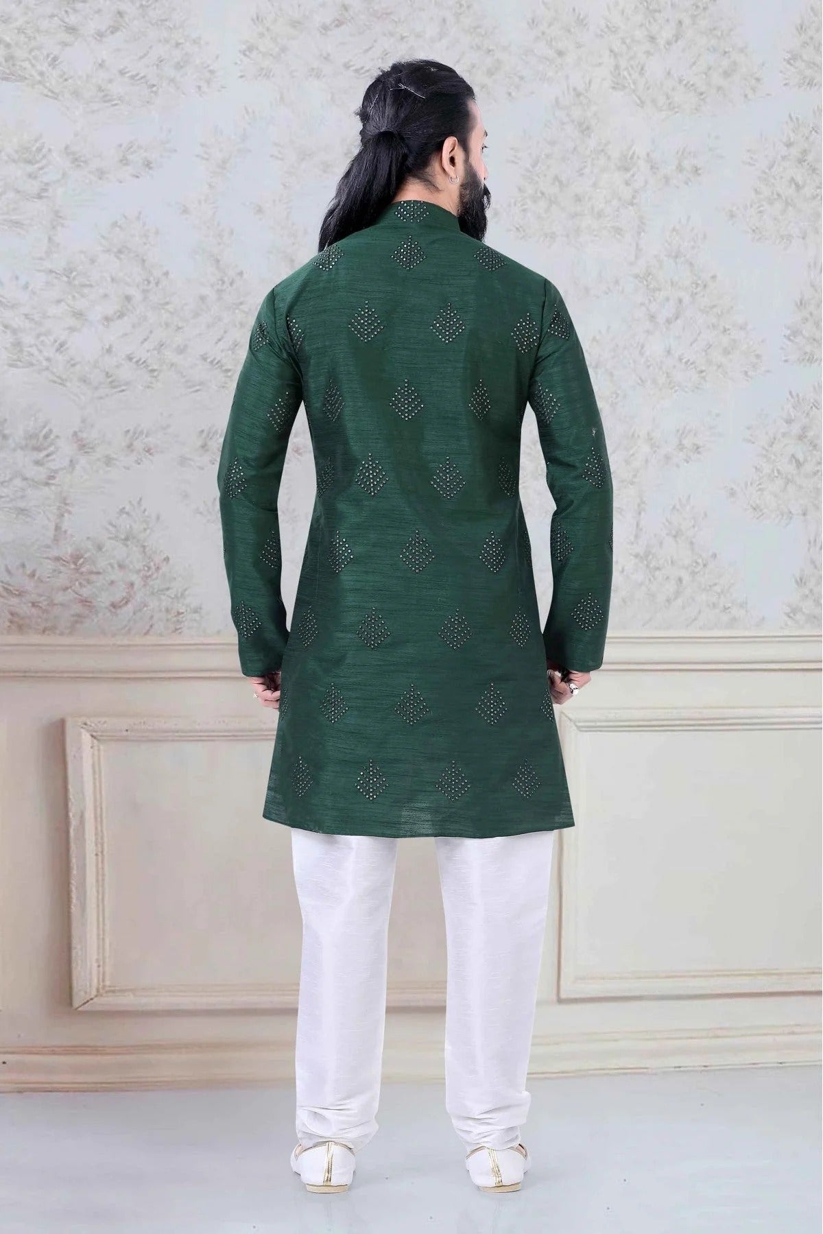 Green Colour Silk Festival Wear Kurta Pajama KP1130044 A