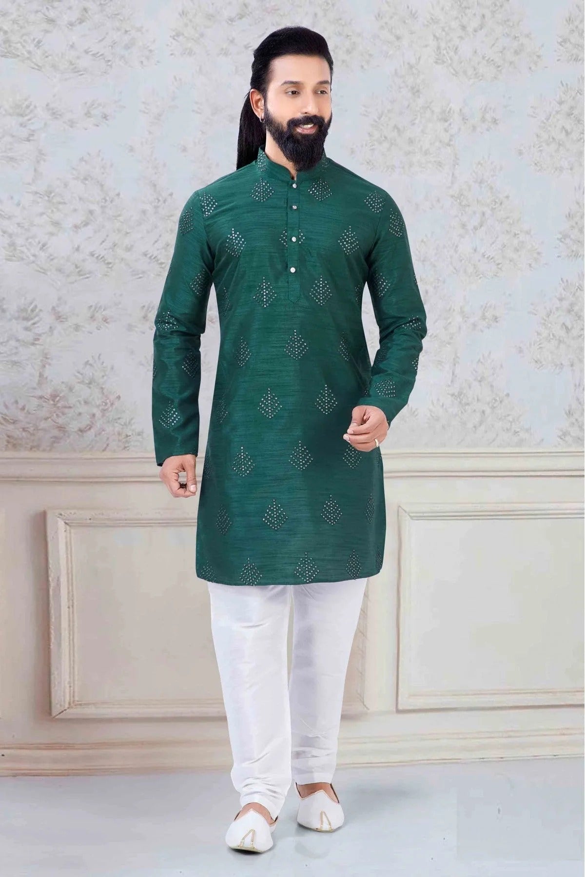 Green Colour Silk Festival Wear Kurta Pajama KP1130044