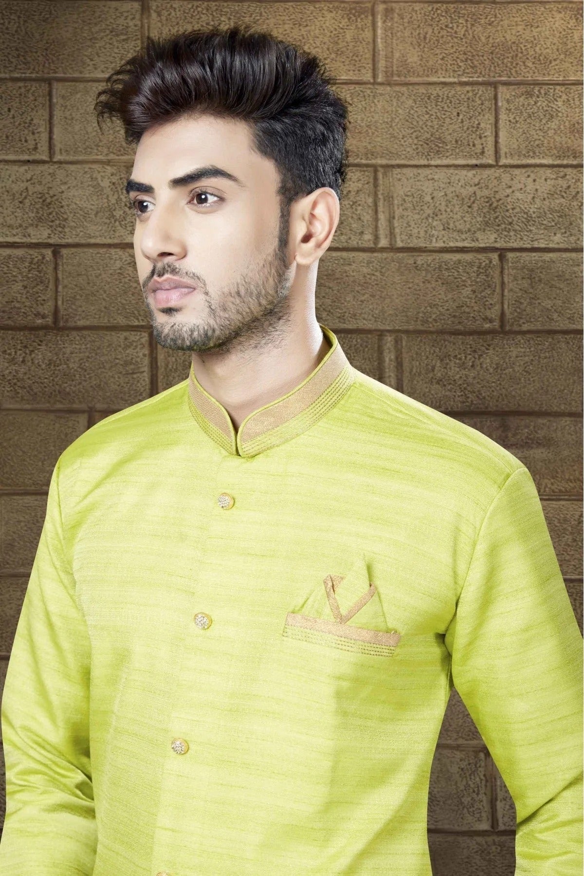 Green Colour Silk Indo Western SH1040198 A