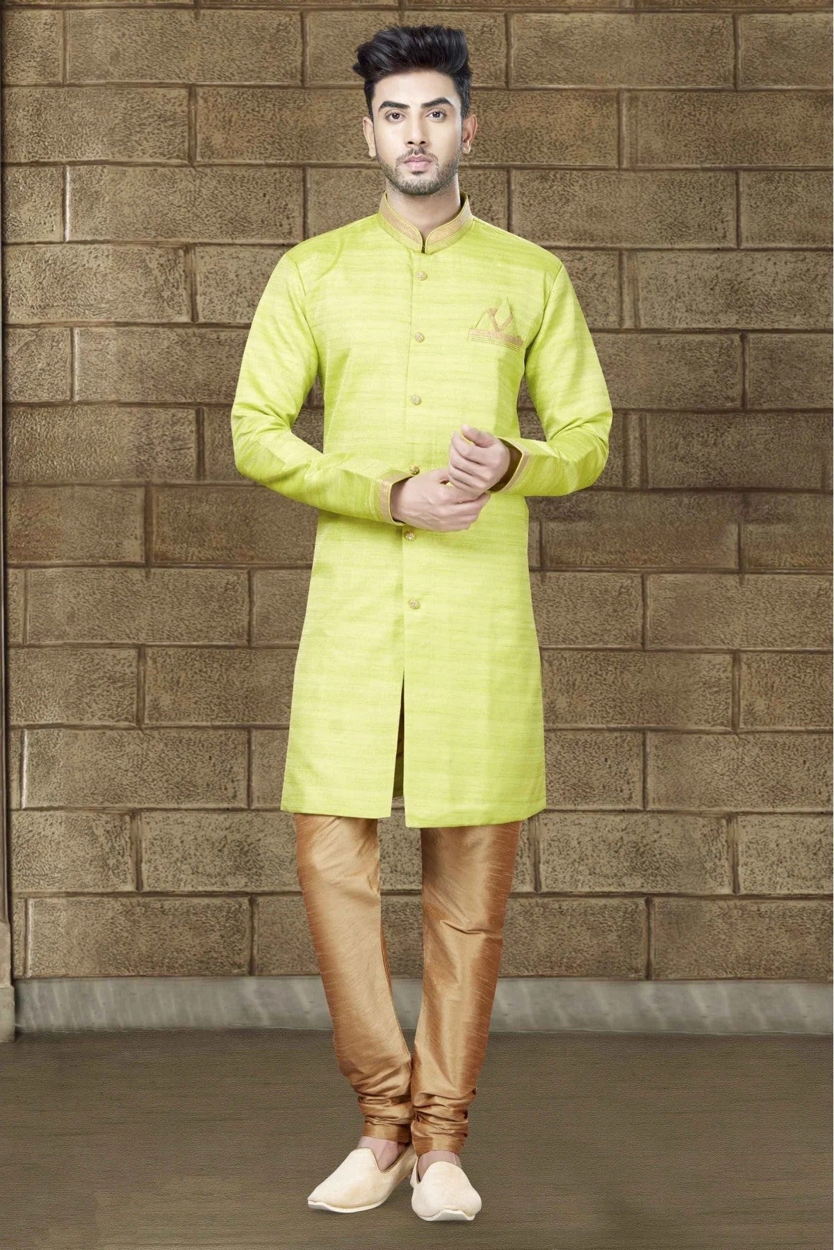 Green Colour Silk Indo Western SH1040198
