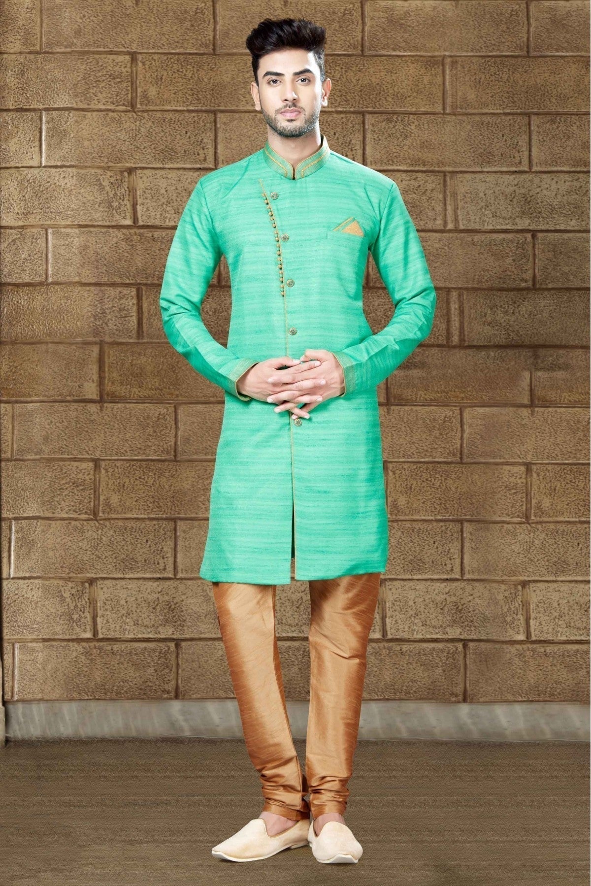 Green Colour Silk Indo Western SH1040200
