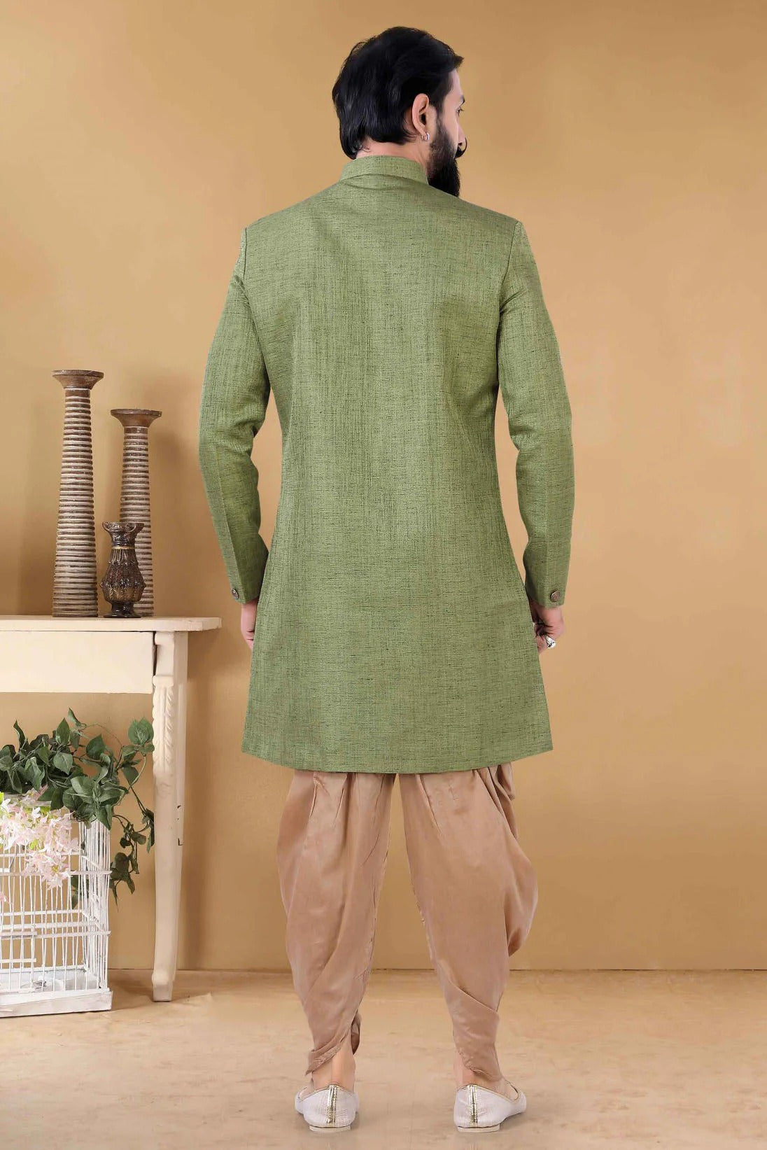 Green Colour Silk Indo Western Sherwani SH1130011 A