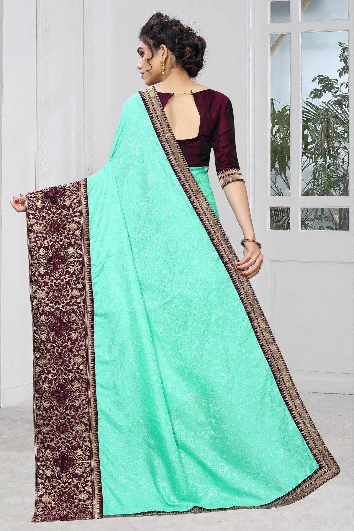 Green Colour Silk Jacqaurd Embroidery Saree SD1120828 A