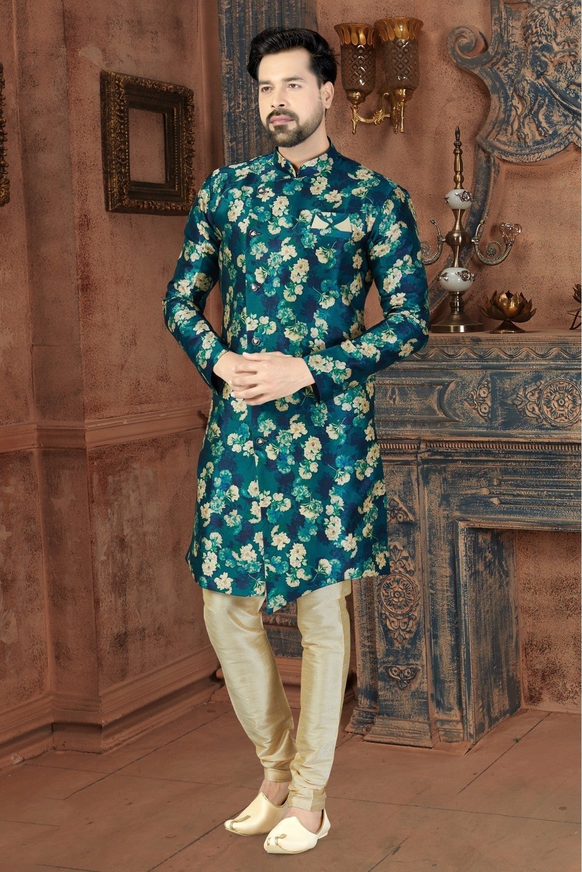 Green Colour Silk Party Wear Dhoti Sherwani SH1040234
