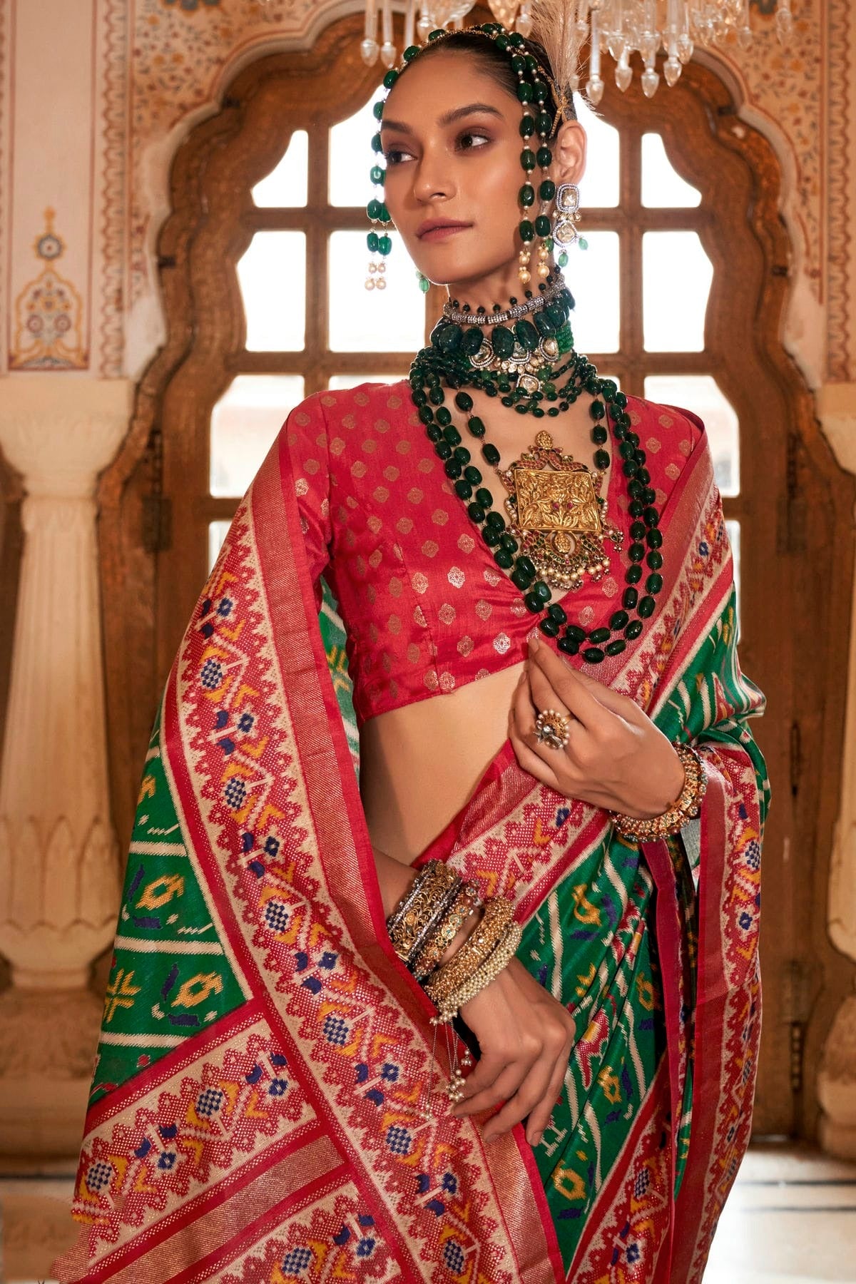 Green Colour Silk Patola Print Saree SD1290054 A