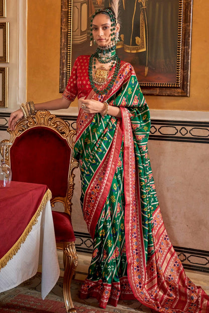 Green Colour Silk Patola Print Saree SD1290054