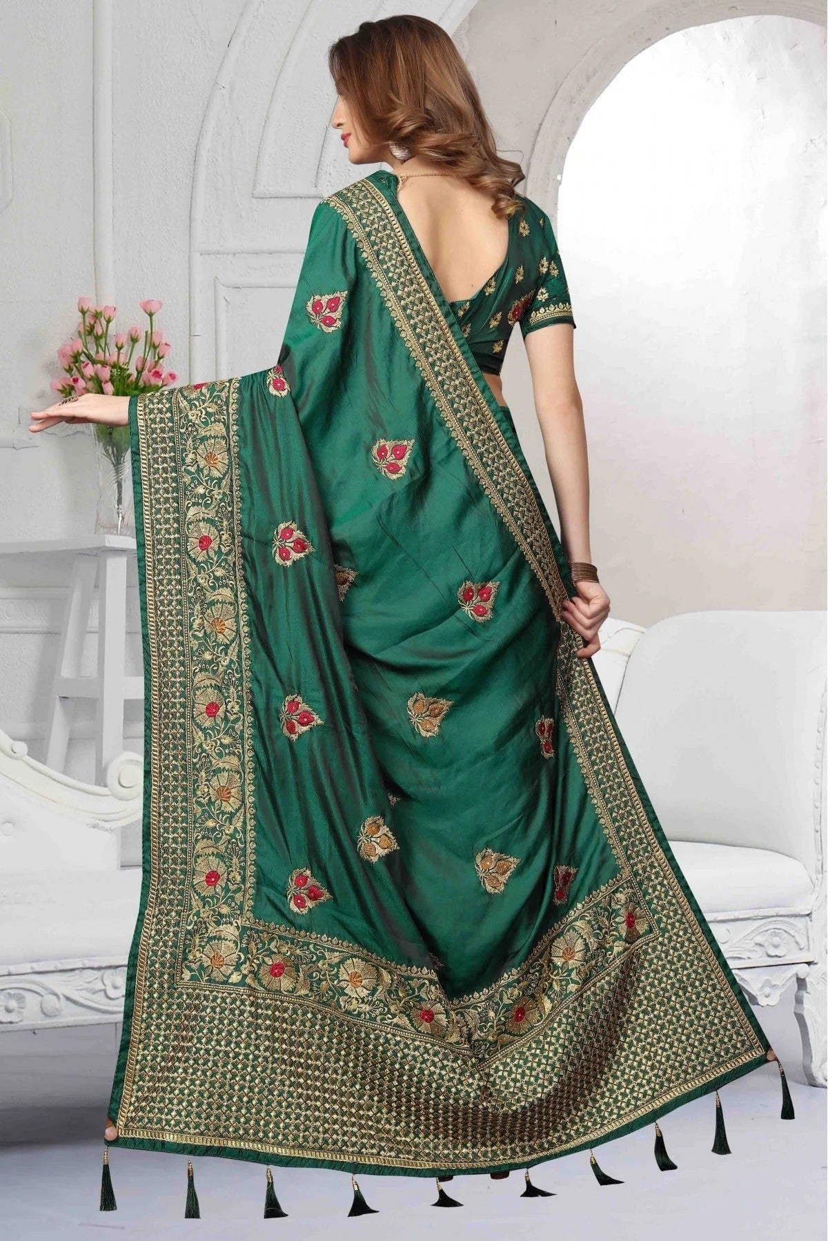 Green Colour Silk Satin Traditional Saree SD1120450 A