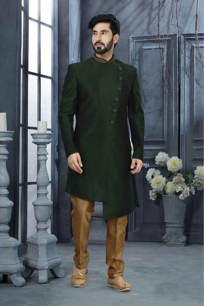 Green Colour Silk Stone Work Sherwani SH1040348