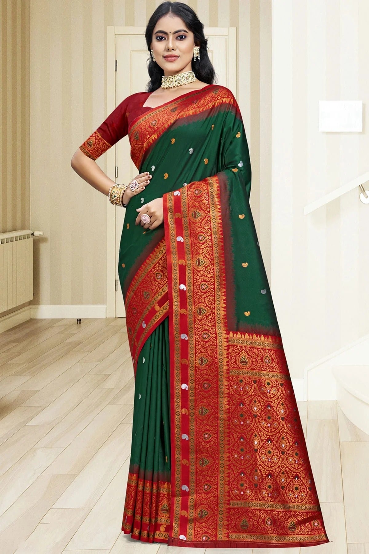 Green Colour Silk Woven Work Traditional Saree SD1102974
