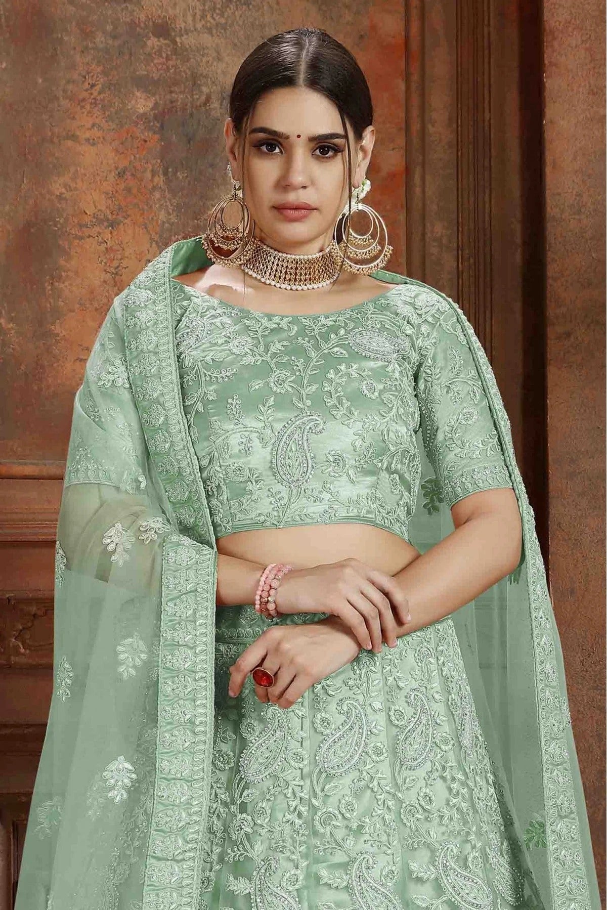 Green Colour Soft Net Embroidery Lehenga Choli LC1080075 A