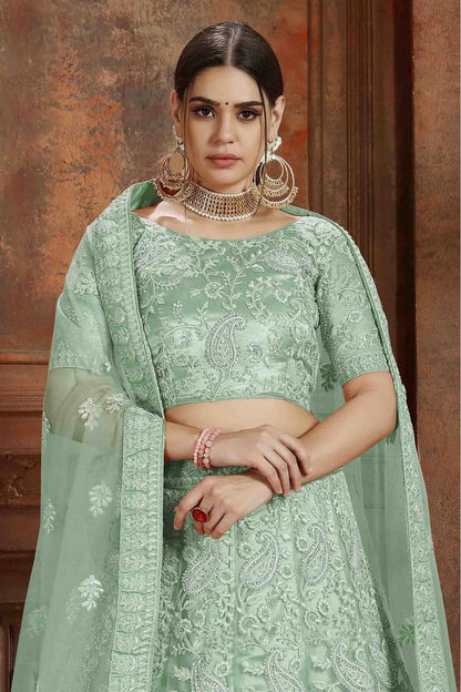 Green Colour Soft Net Embroidery Lehenga Choli LC1080075 A